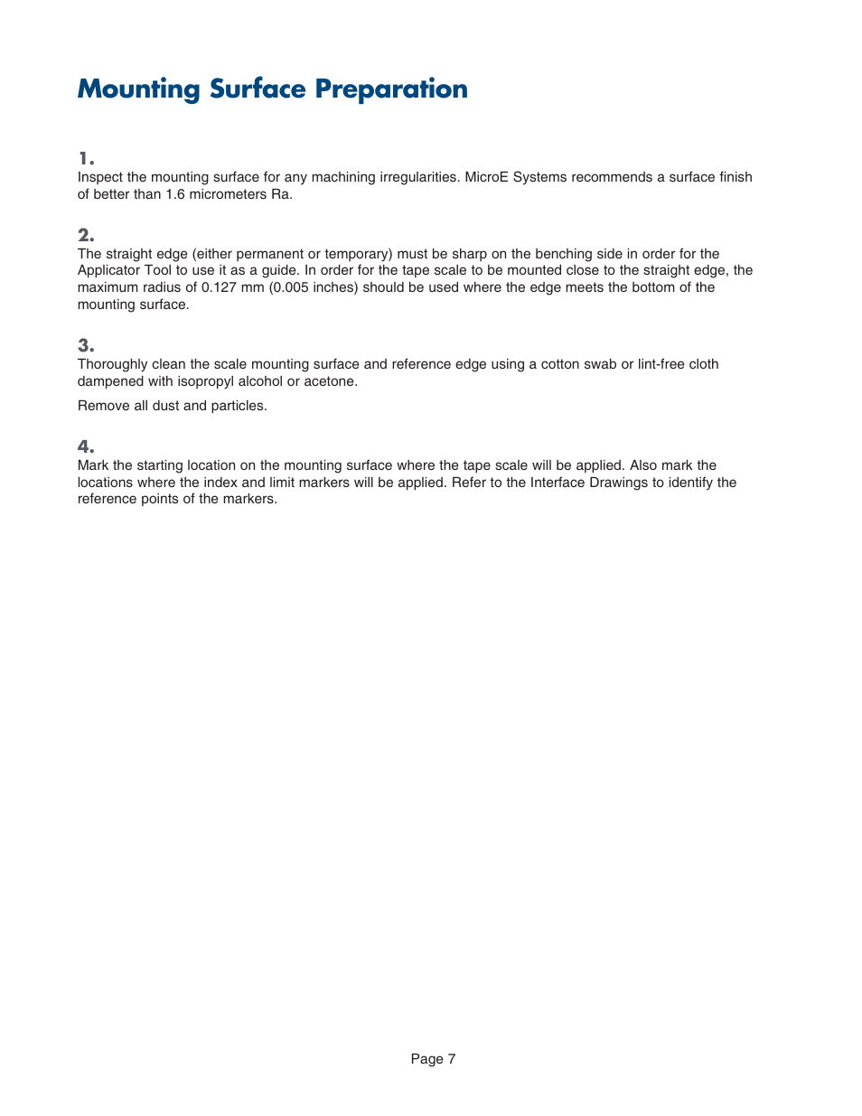 Mounting surface preparation | MicroE PurePrecision User Manual | Page 7 / 33