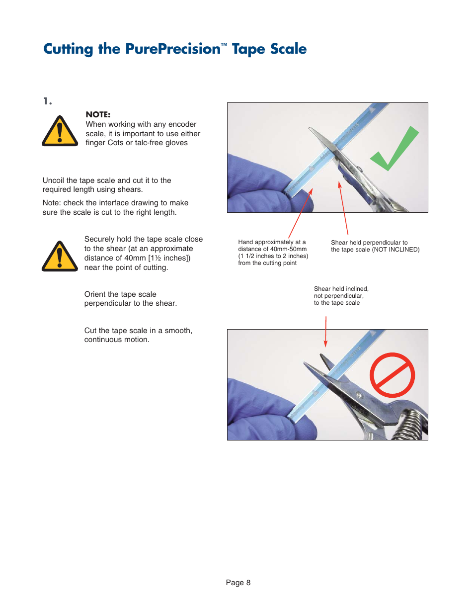 Cutting pureprecision tape scales, Cutting the pureprecision, Tape scale | MicroE PurePrecision User Manual | Page 8 / 33