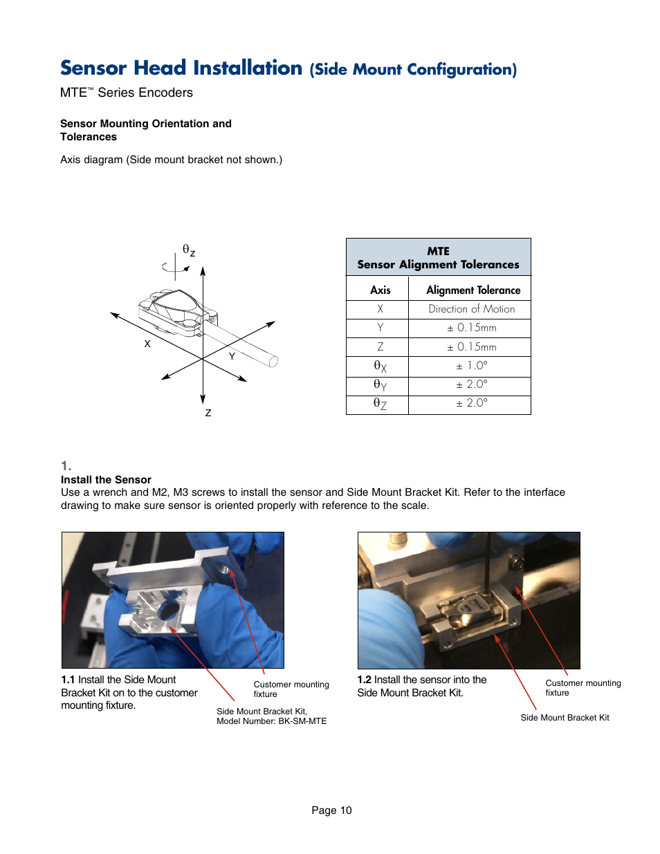 Sensor, Nstallation, Sensor head installation | Side mount configuration) | MicroE MTE Series User Manual | Page 10 / 20
