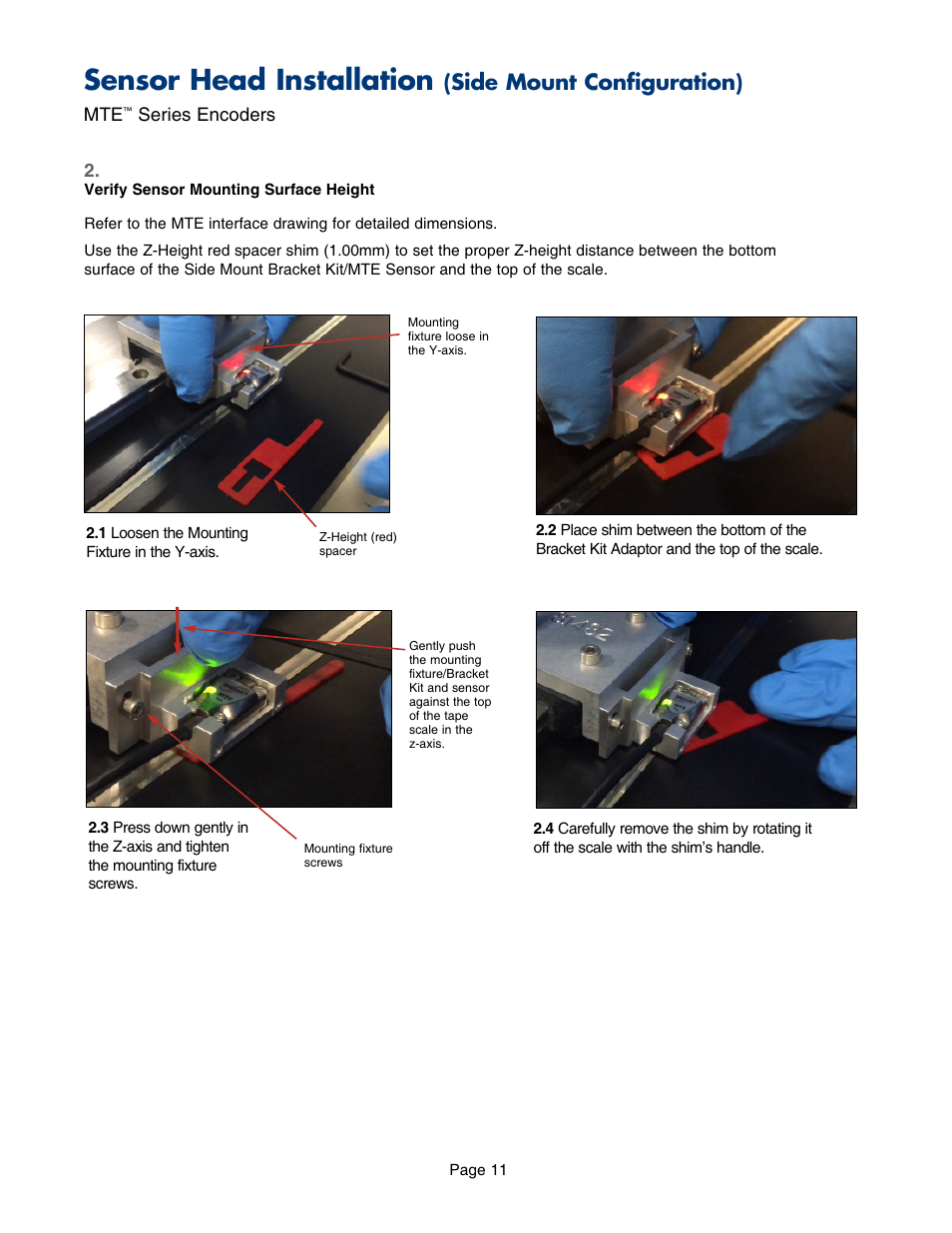 Sensor head installation, Side mount configuration) | MicroE MTE Series User Manual | Page 11 / 20