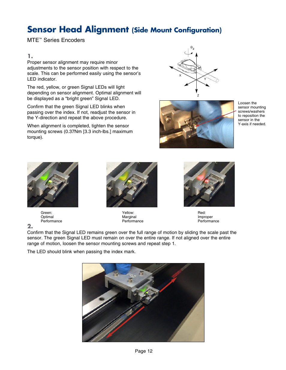 Sensor head alignment (side mount configuration), Sensor, Lignment | Sensor head alignment, Side mount configuration), Series encoders 1 | MicroE MTE Series User Manual | Page 12 / 20