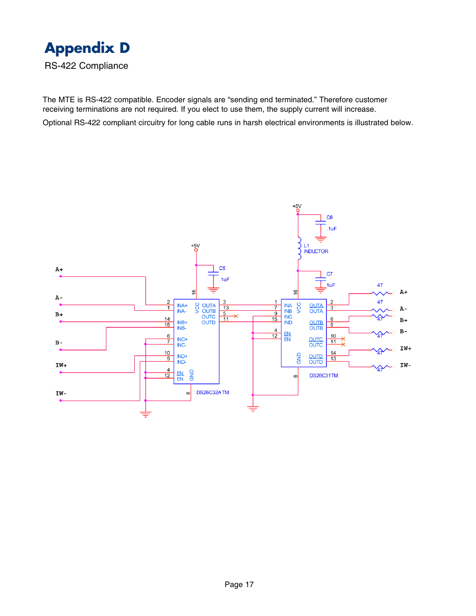Appendix d - rs-422 compliance, Rs-422 compliance, Appendix d | MicroE MTE Series User Manual | Page 17 / 20