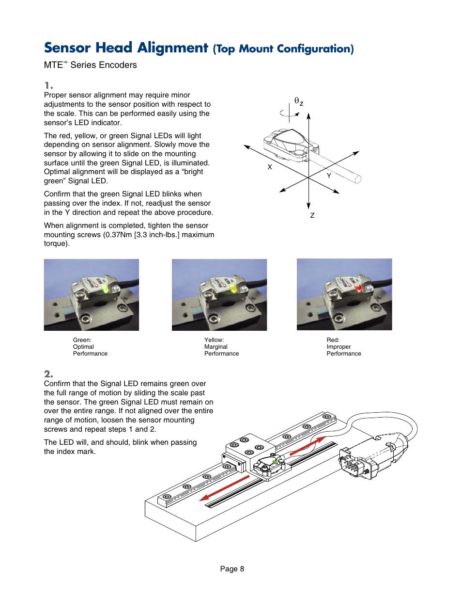 Sensor head alignment (top mount configuration), Sensor, Ignment | Sensor head alignment, Top mount configuration) | MicroE MTE Series User Manual | Page 8 / 20