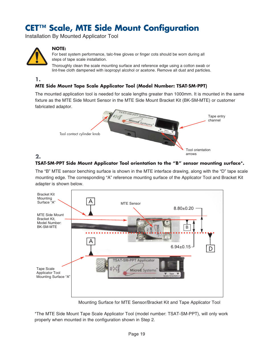By applicator tool, for mte side mount, Cet™ scale, mte side mount configuration | MicroE CET for MTE Series User Manual | Page 19 / 27