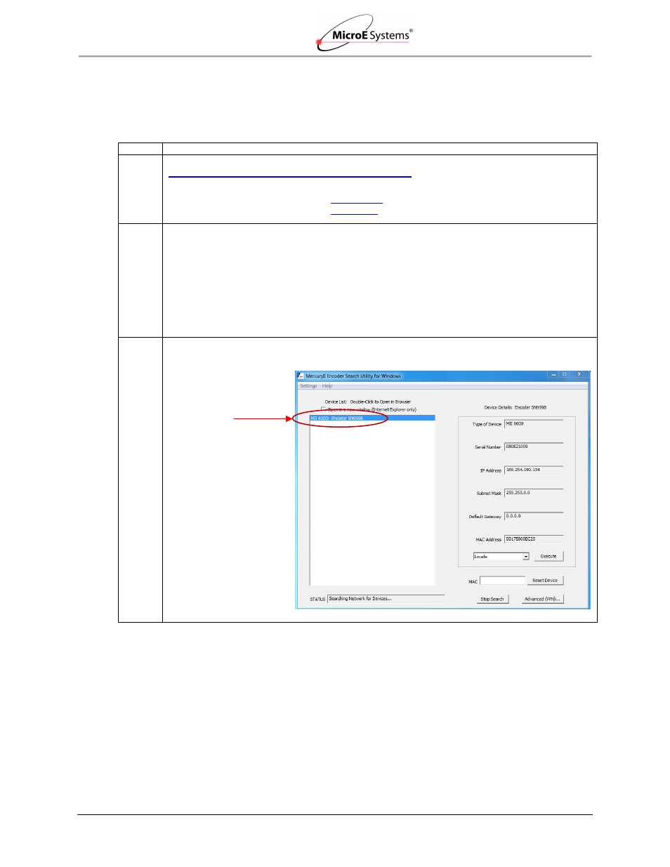 2 use the findmii program to locate the encoder, Use the findmii program to locate the encoder | MicroE Mercury II 5000 User Manual | Page 16 / 70