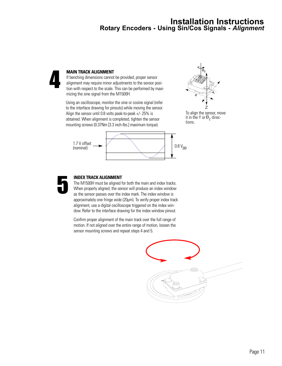 Rotary encoder alignment-using sin/cos signals, Installation instructions | MicroE 1500H Mercury User Manual | Page 13 / 20