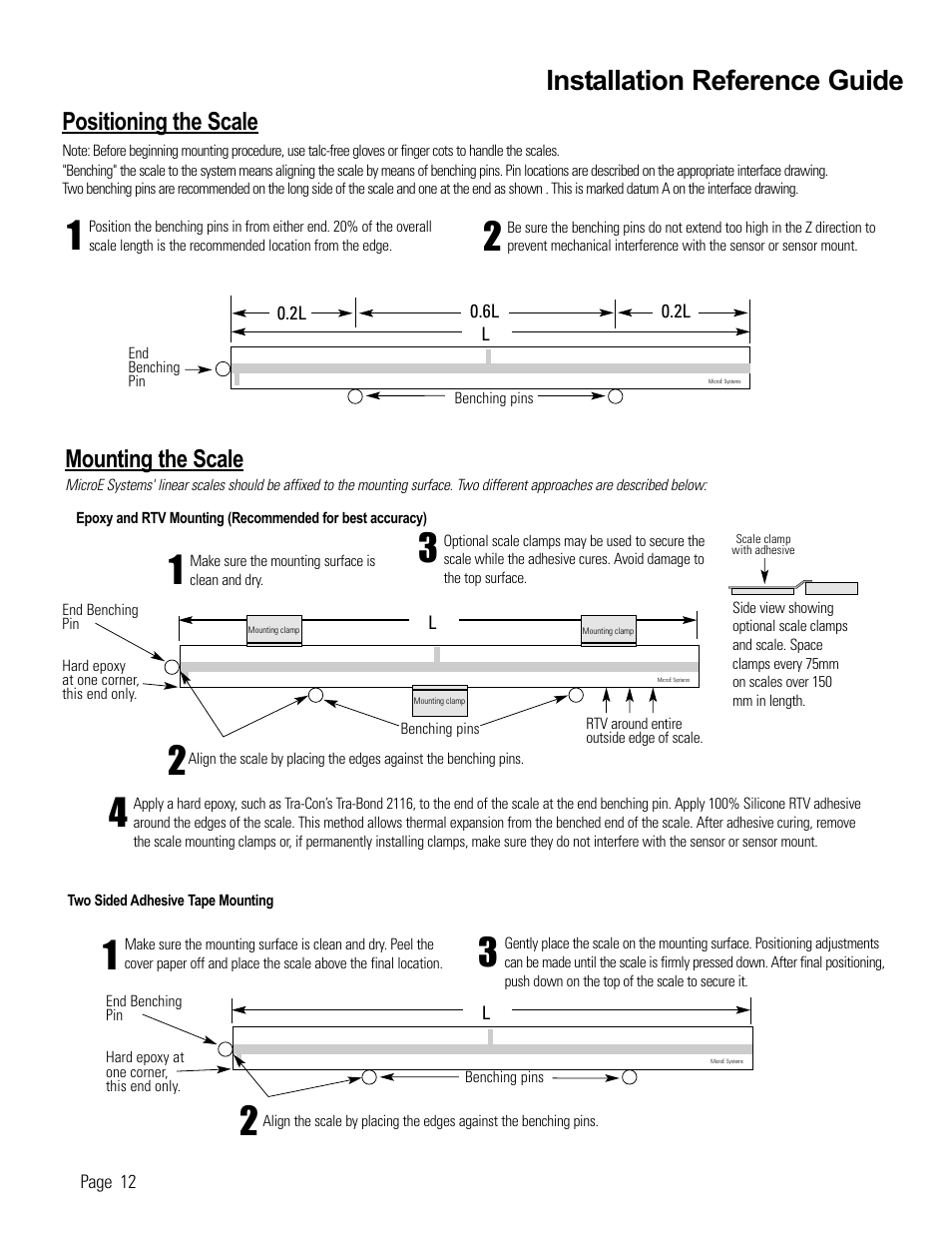 Reference: installing linear scales, Installation reference guide, Positioning the scale | Mounting the scale | MicroE 1500H Mercury User Manual | Page 14 / 20