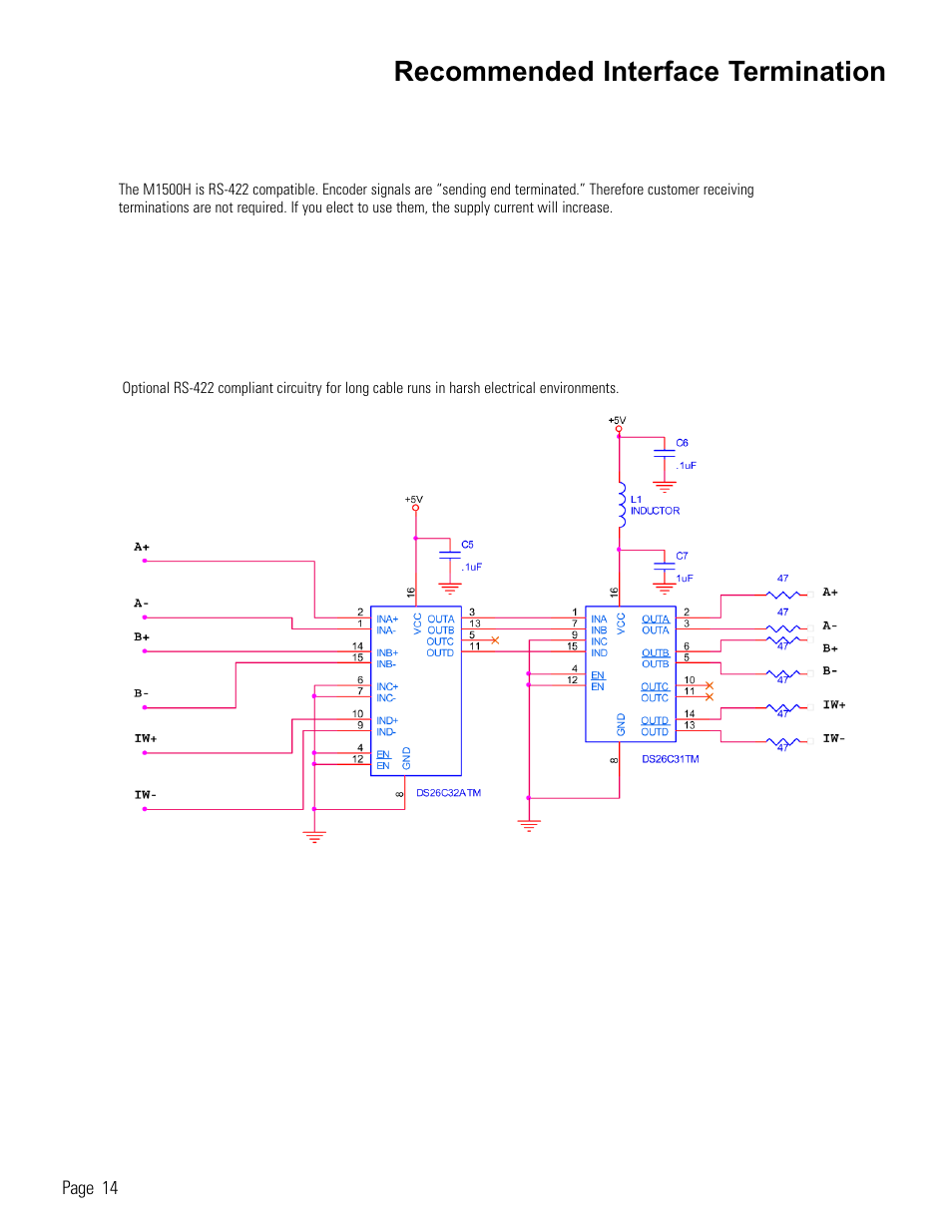 Reference: recommended interface termination, Recommended interface termination | MicroE 1500H Mercury User Manual | Page 16 / 20