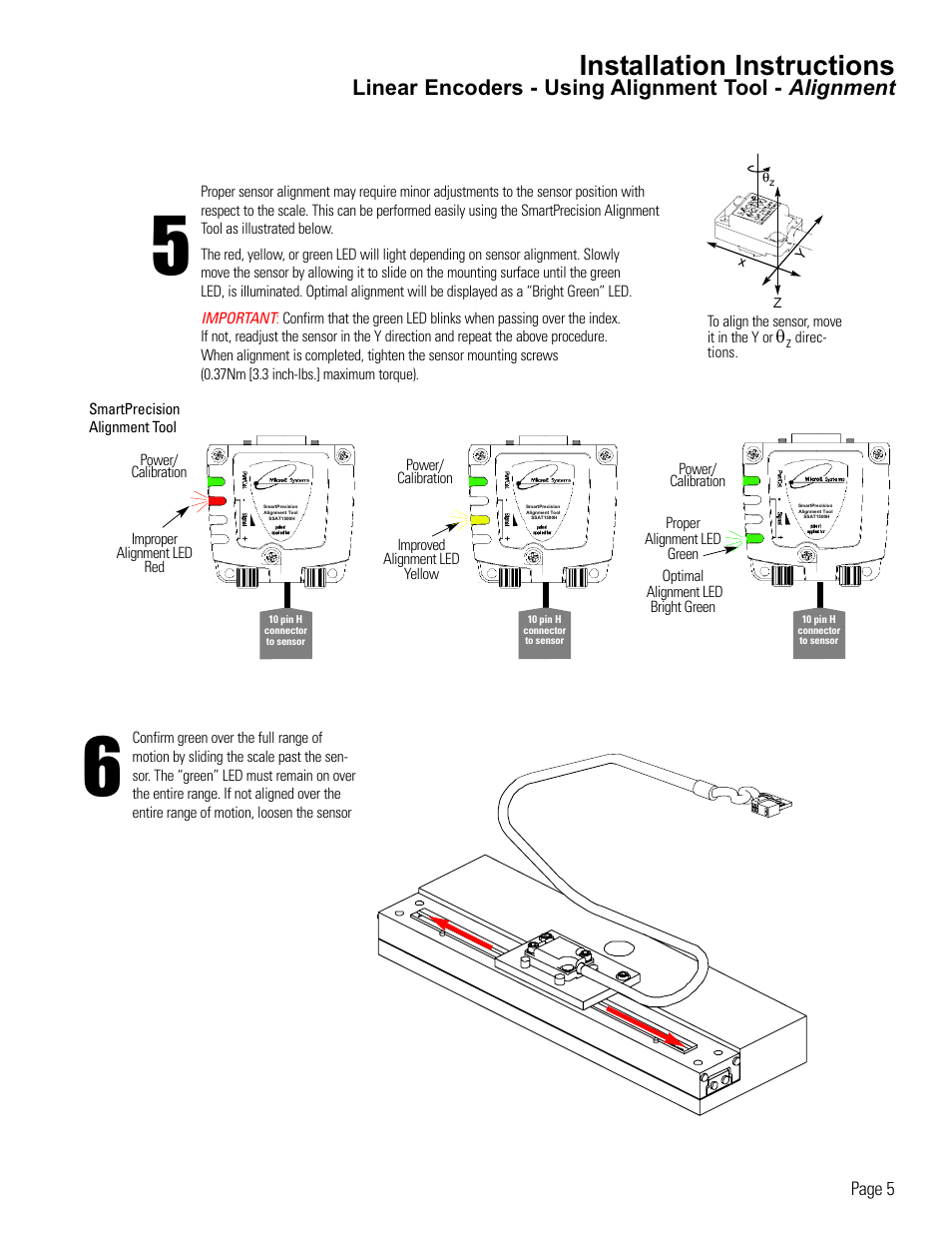 Linear encoder alignment-using alignment tool, Installation instructions, Linear encoders - using alignment tool - alignment | MicroE 1500H Mercury User Manual | Page 7 / 20