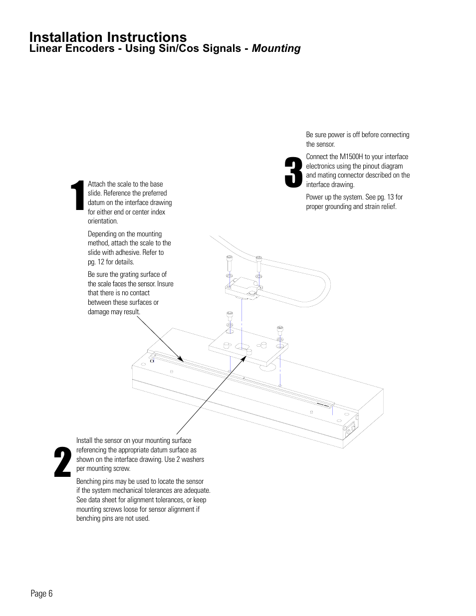 Linear encoder installation-using sin/cos signals | MicroE 1500H Mercury User Manual | Page 8 / 20