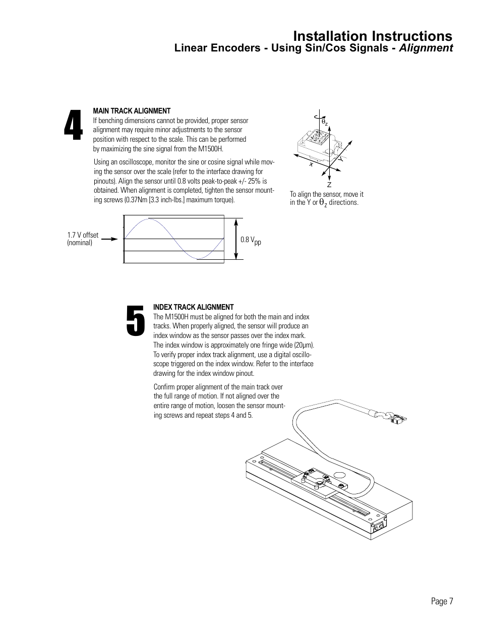 Linear encoder alignment-using sin/cos signals, Installation instructions | MicroE 1500H Mercury User Manual | Page 9 / 20