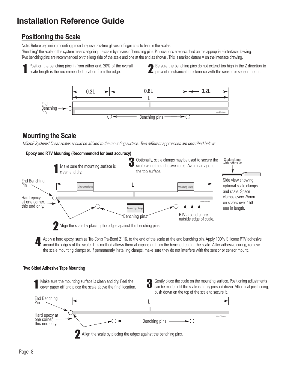 Reference: installing linear scales, Installation reference guide, Positioning the scale | Mounting the scale | MicroE 1000 Mercury User Manual | Page 10 / 14