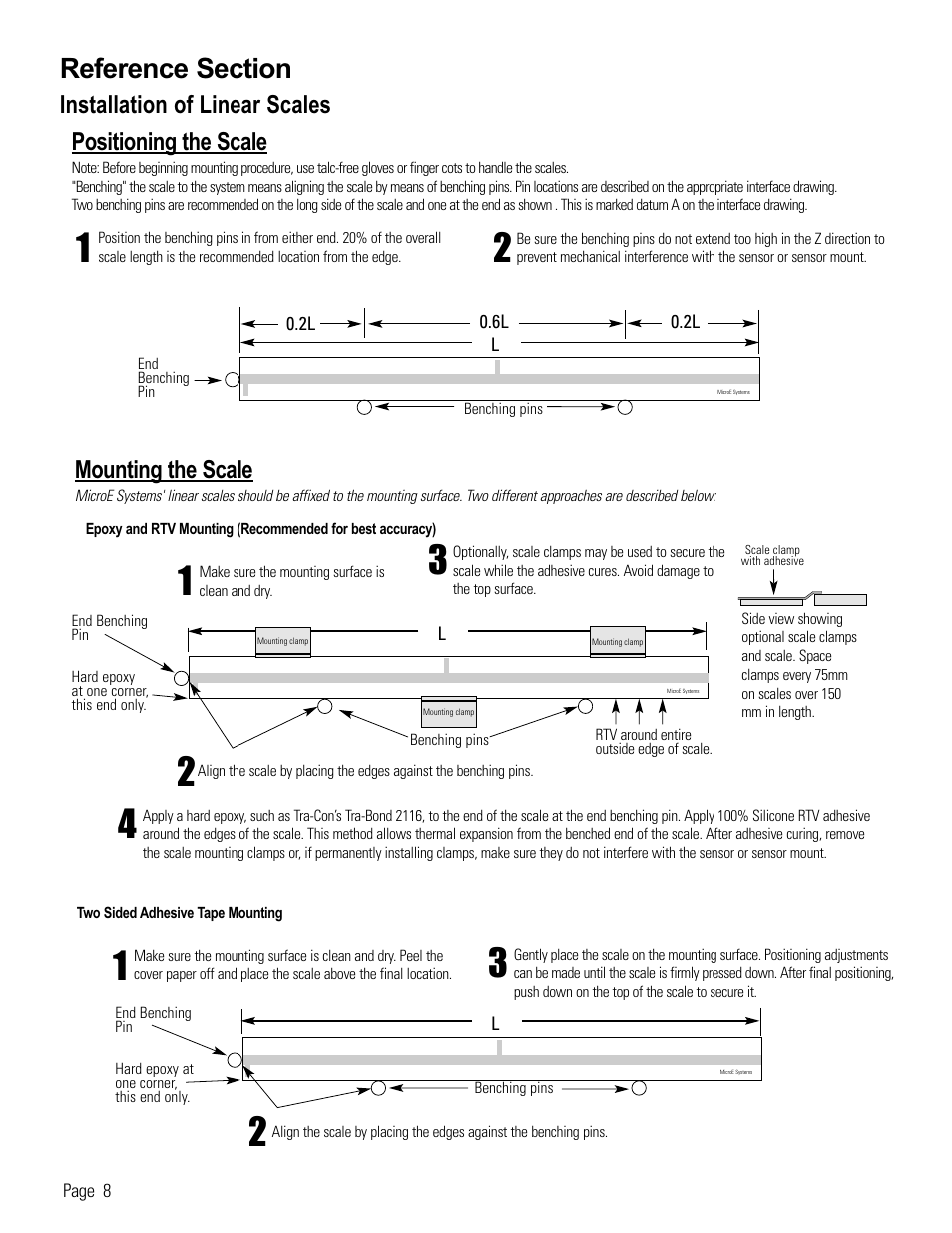 Reference: installation, Installation of linear scales, Positioning the scale | Mounting the scale | MicroE 1200 Mercury User Manual | Page 10 / 11