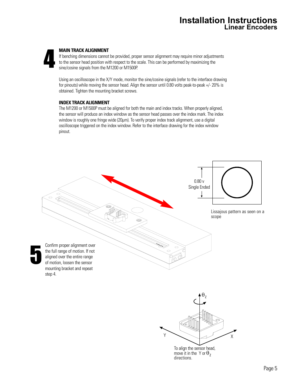 Linear encoder alignment, Installation instructions | MicroE 1200 Mercury User Manual | Page 7 / 11