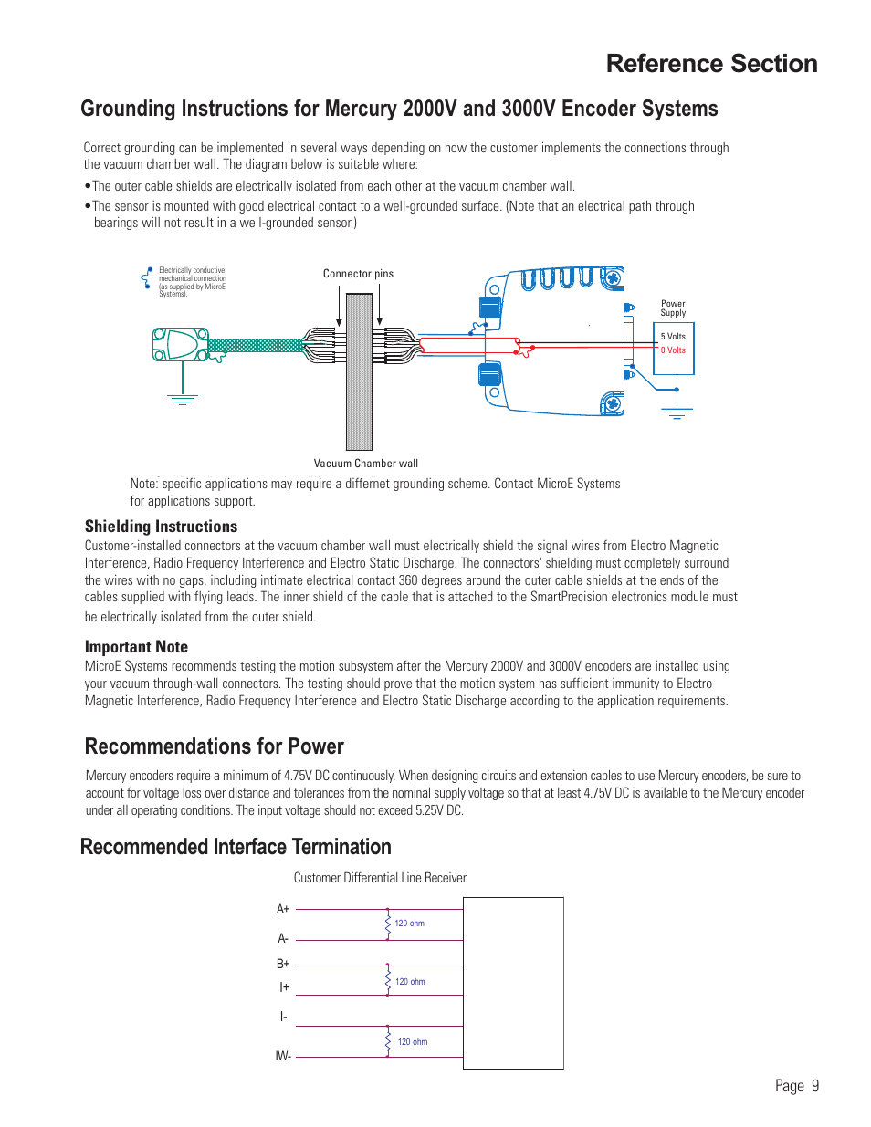 Recommended interface termination, Recommendations for power | MicroE 3500V Mercury User Manual | Page 11 / 14