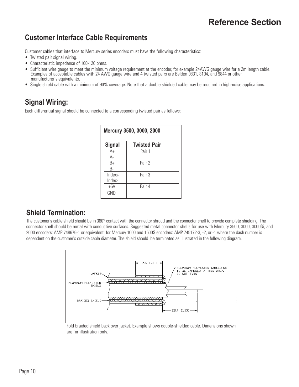 Reference: customer interface cabling, Customer interface cable requirements, Signal wiring | Shield termination | MicroE 3500V Mercury User Manual | Page 12 / 14