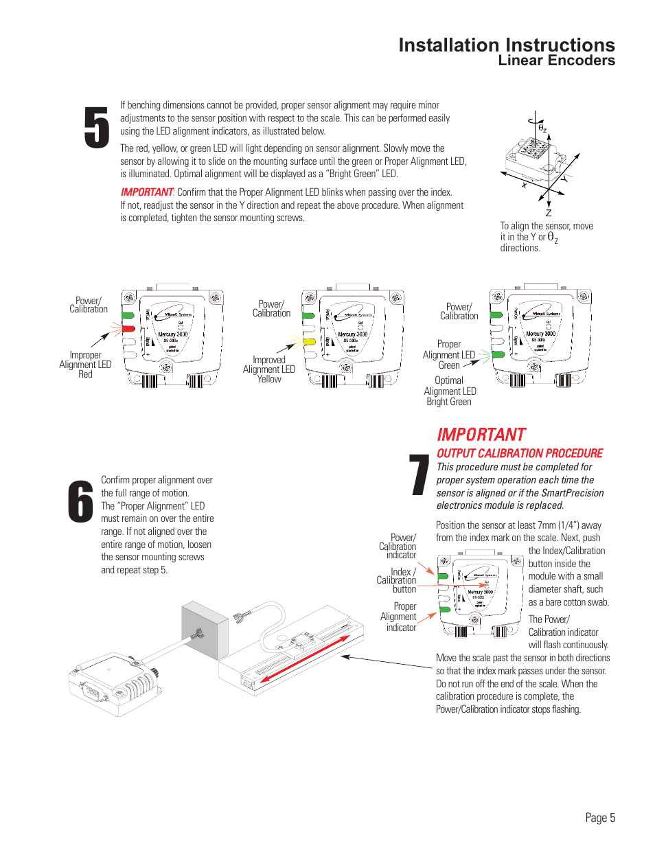 Linear vacuum encoder alignment, Installation instructions, Iim mp po or rt ta an nt t | MicroE 3500V Mercury User Manual | Page 7 / 14