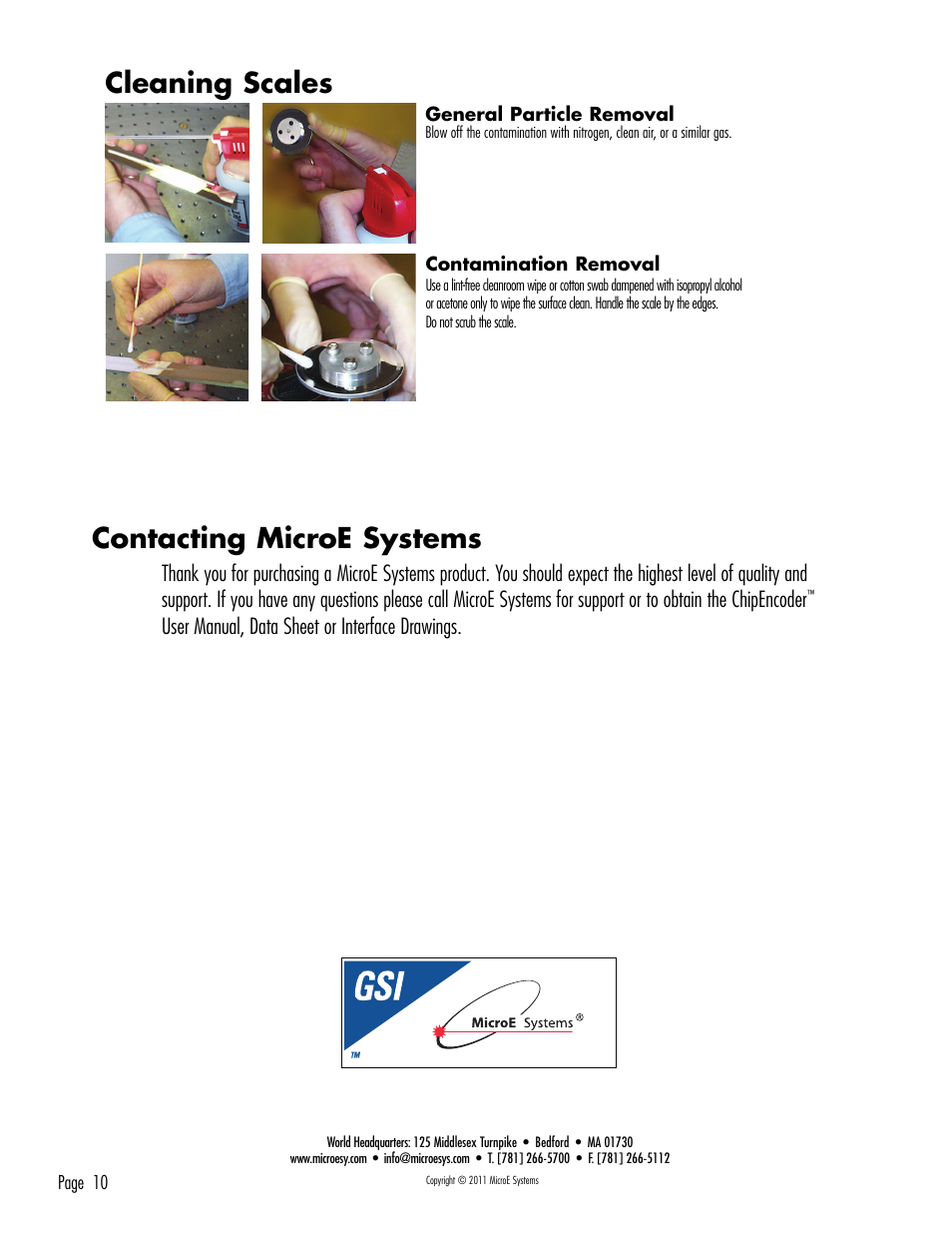 Cleaning scales; contacting microe systems, Contacting microe systems cleaning scales | MicroE CE300 ChipEncoder User Manual | Page 10 / 10