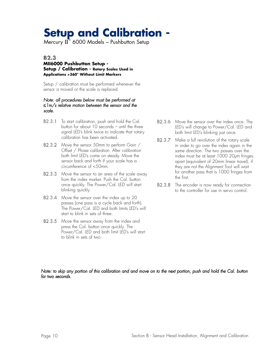 Pushbutton, rotary scales >360 degrees, Setup and calibration | MicroE Mercury II 6000V User Manual | Page 10 / 67