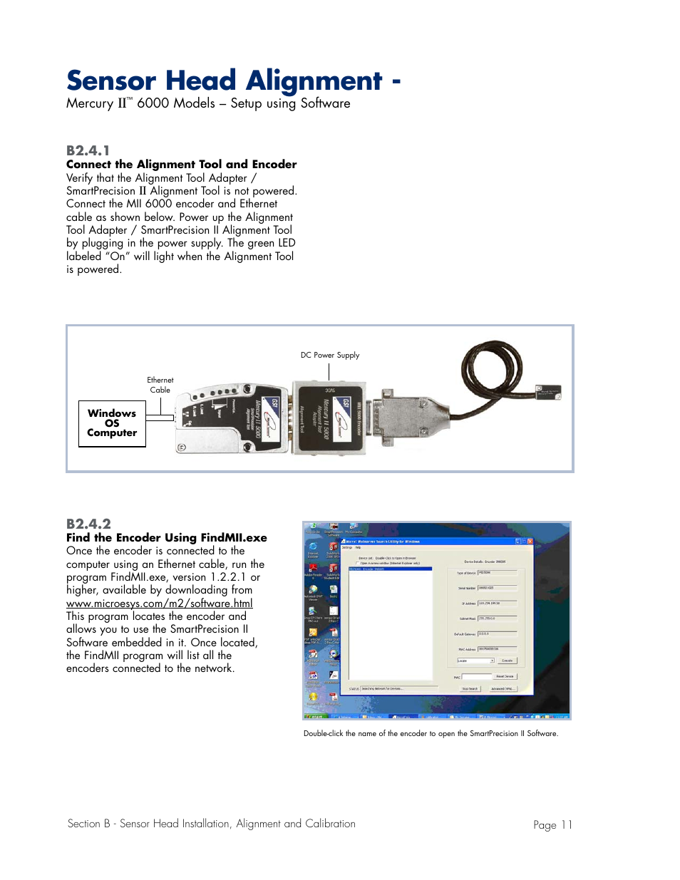 Setup using software, Sensor head alignment | MicroE Mercury II 6000V User Manual | Page 11 / 67