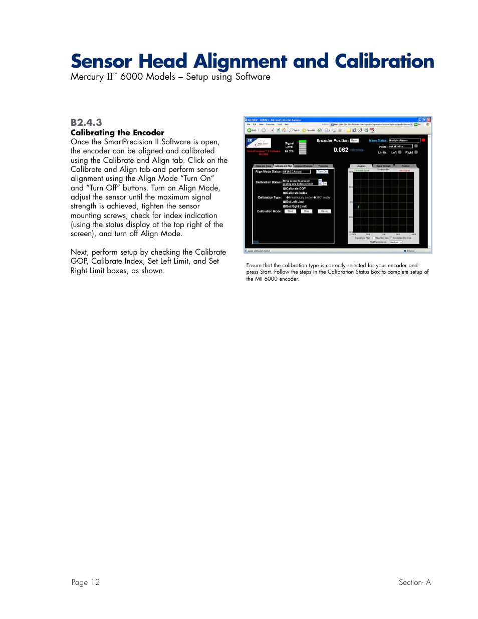Calibration-using software, Sensor head alignment and calibration | MicroE Mercury II 6000V User Manual | Page 12 / 67