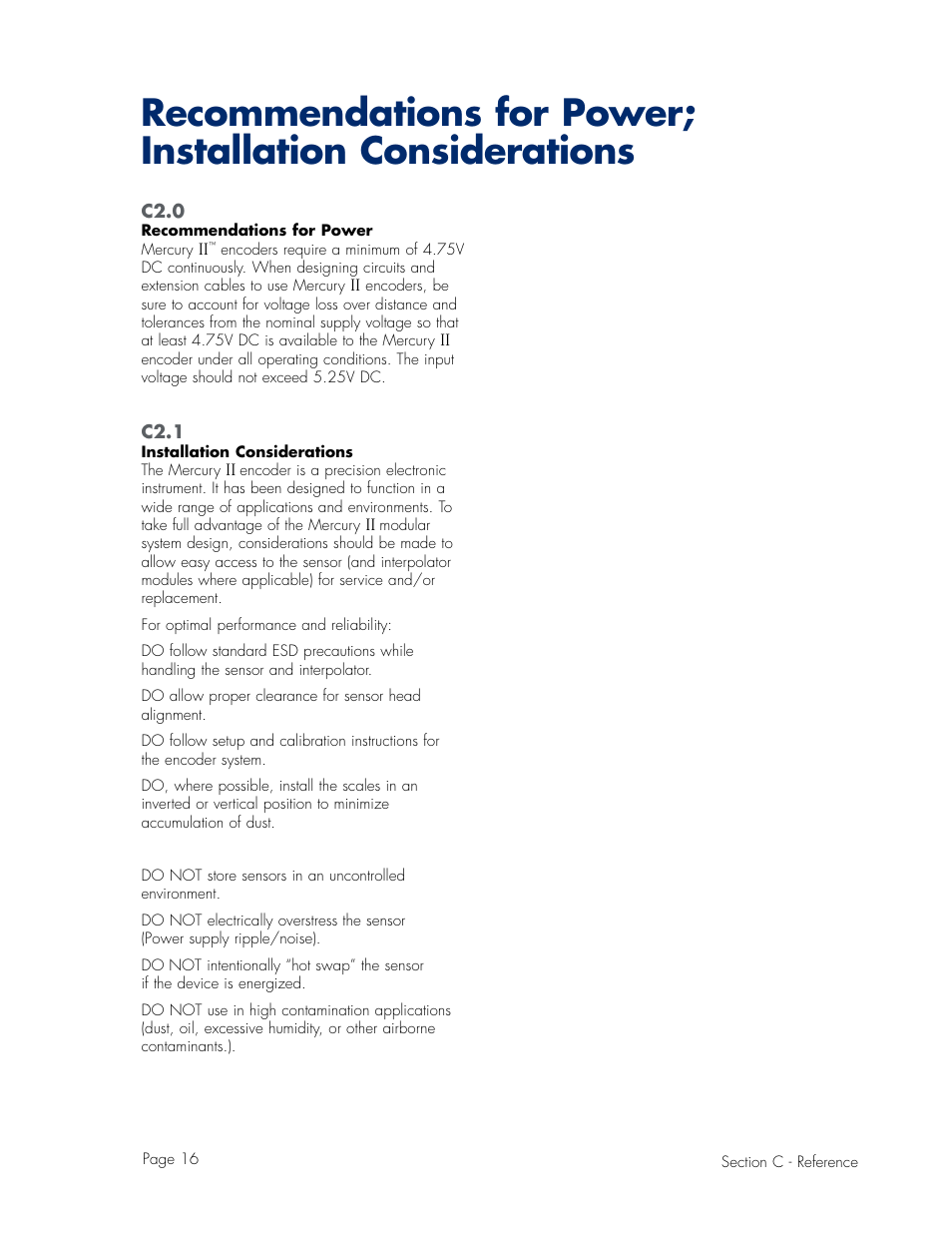 Recommendations for power | MicroE Mercury II 6000V User Manual | Page 16 / 67