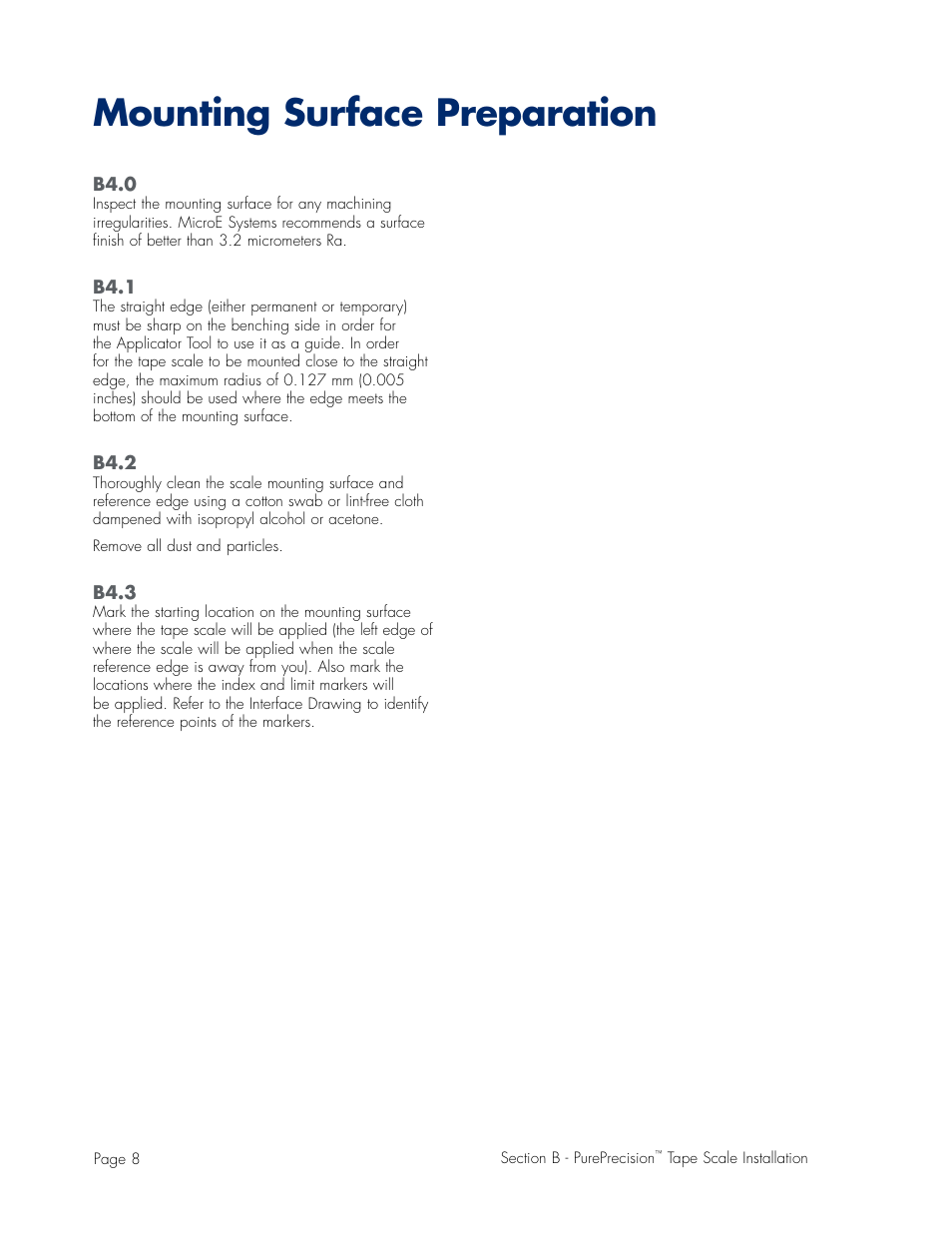 Mounting surface prep, Mounting surface preparation | MicroE Mercury II 6000V User Manual | Page 30 / 67