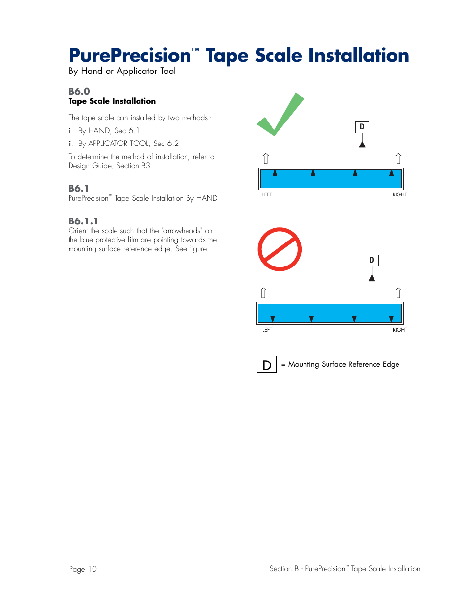 Installation method, Hand installation, Pureprecision | Tape scale installation | MicroE Mercury II 6000V User Manual | Page 32 / 67