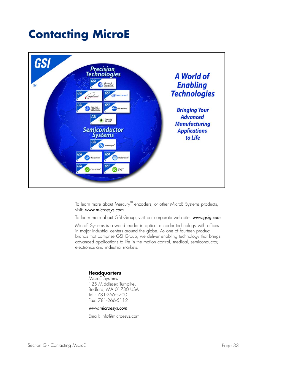 Contacting microe | MicroE Mercury II 6000V User Manual | Page 55 / 67