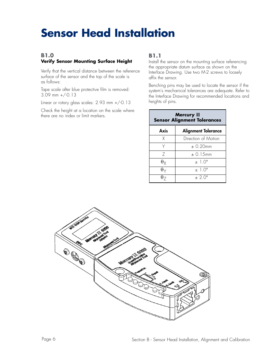 Sensor head installation | MicroE Mercury II 6000V User Manual | Page 6 / 67