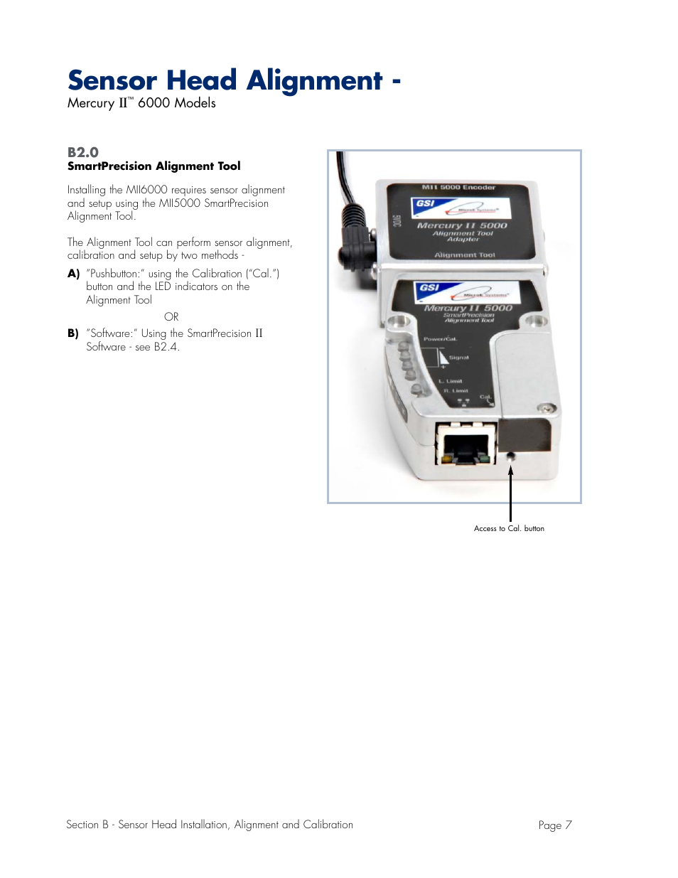 Smartprecision alignment tool, Sensor head alignment | MicroE Mercury II 6000V User Manual | Page 7 / 67