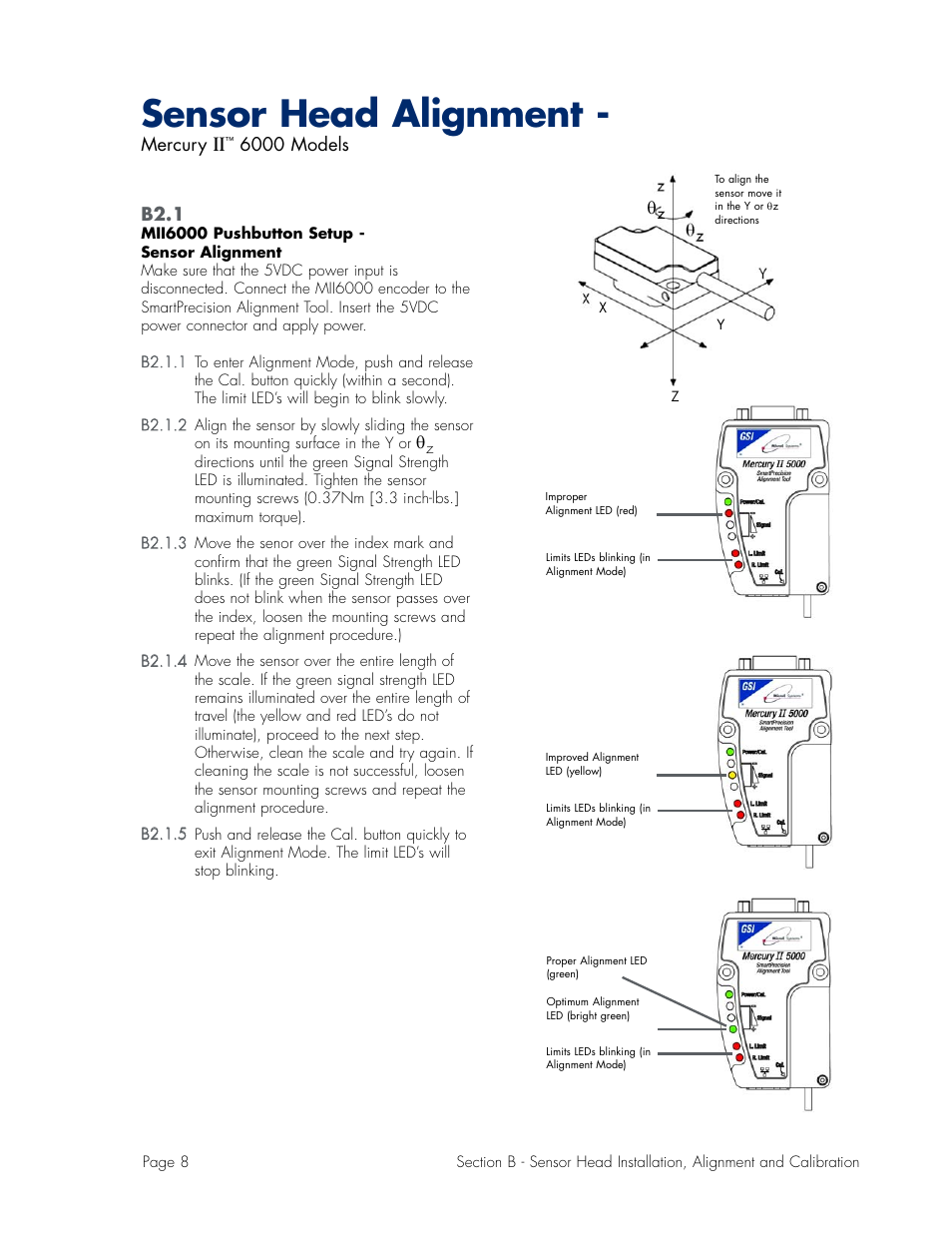 Pushbutton setup alignment, Sensor head alignment | MicroE Mercury II 6000V User Manual | Page 8 / 67