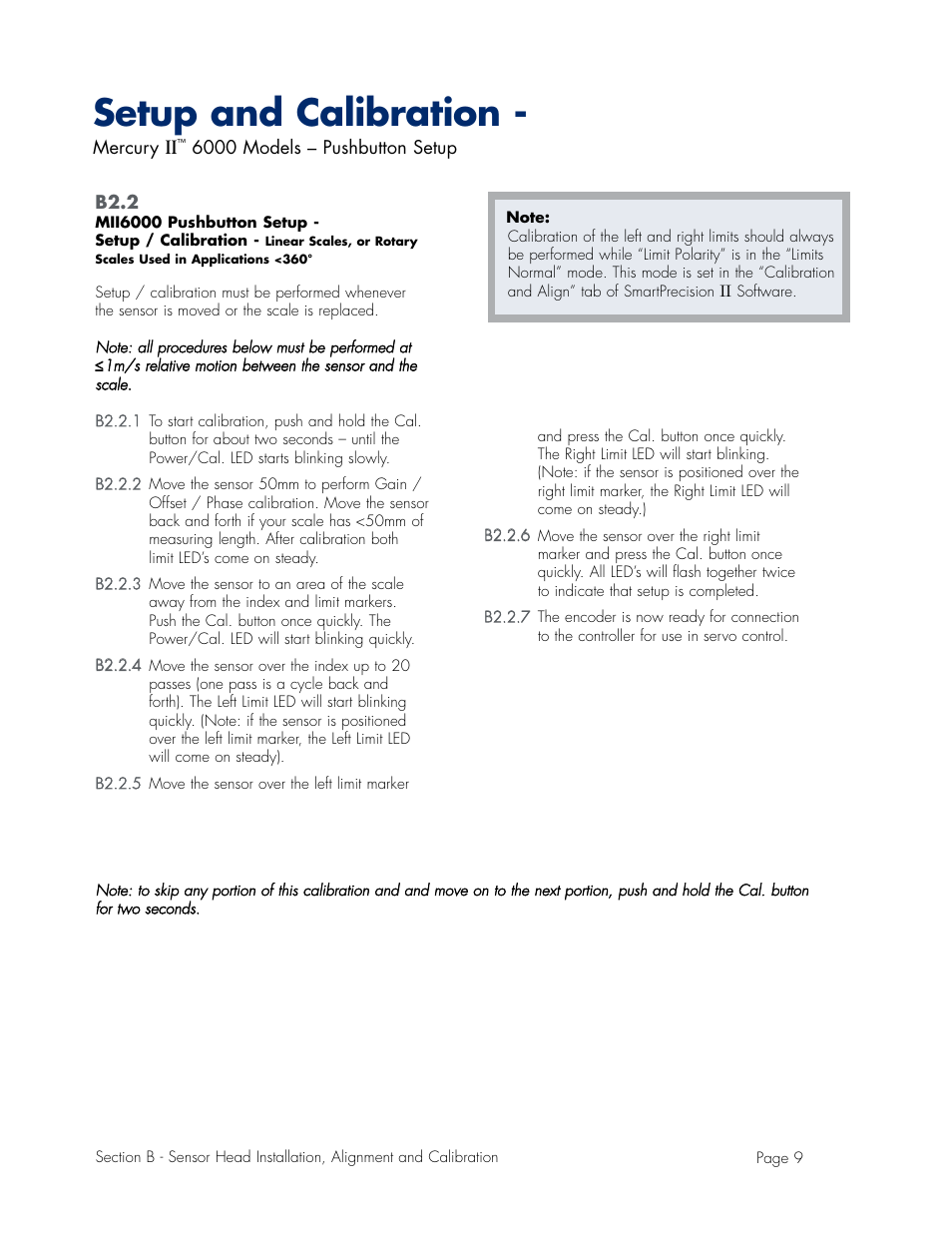 Pushbutton, linear scales or rotary <360 degrees, Setup and calibration | MicroE Mercury II 6000V User Manual | Page 9 / 67