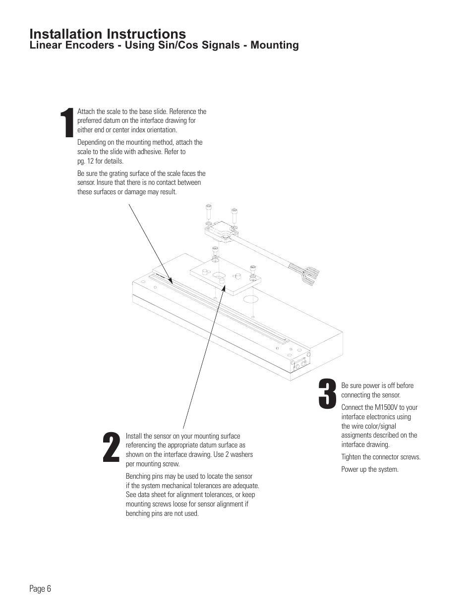 Linear encoder installation-using sin/cos signals | MicroE 1500V Mercury User Manual | Page 8 / 19