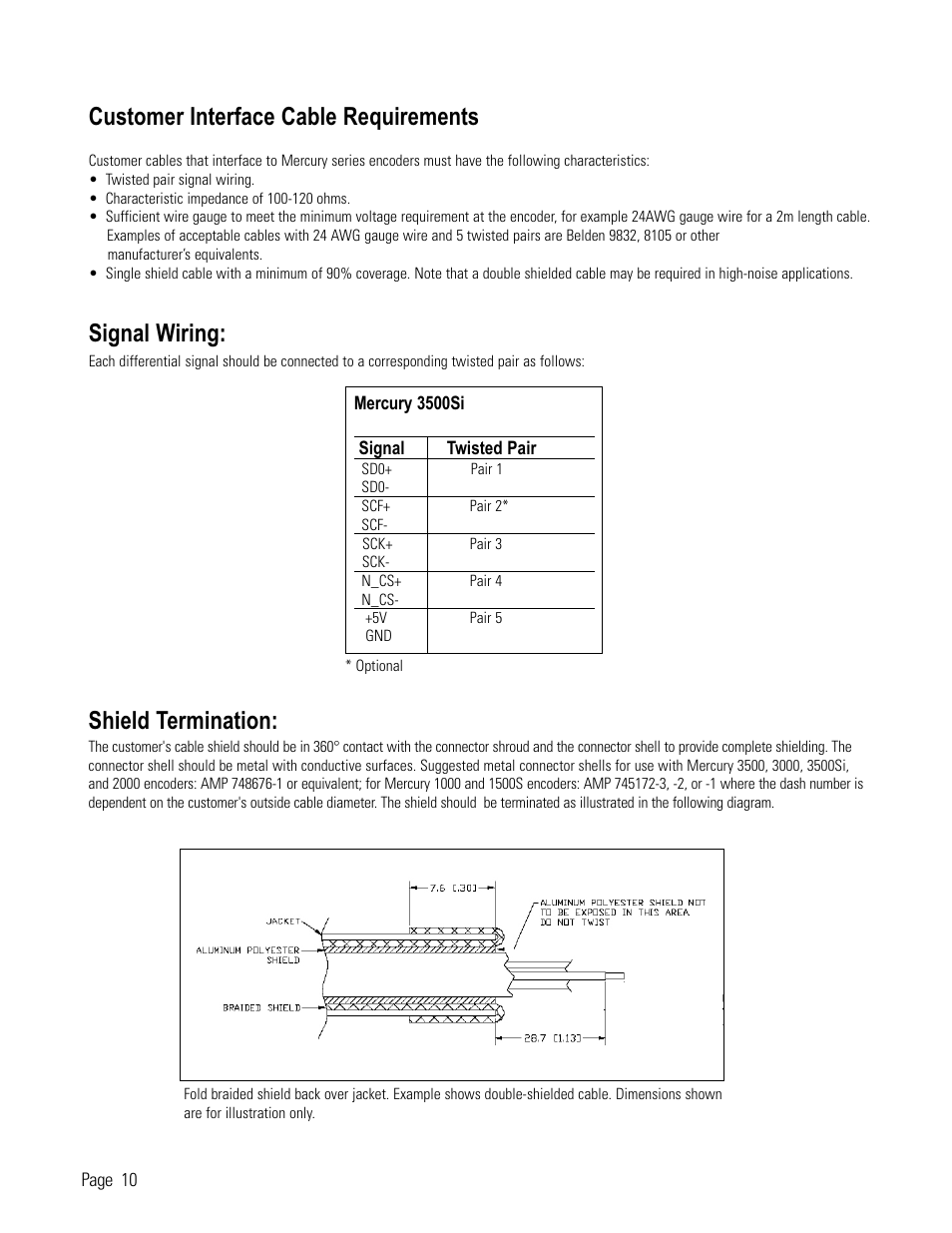 Reference: customer interface cabling, Customer interface cable requirements, Signal wiring | Shield termination | MicroE 3500Si Mercury User Manual | Page 12 / 21