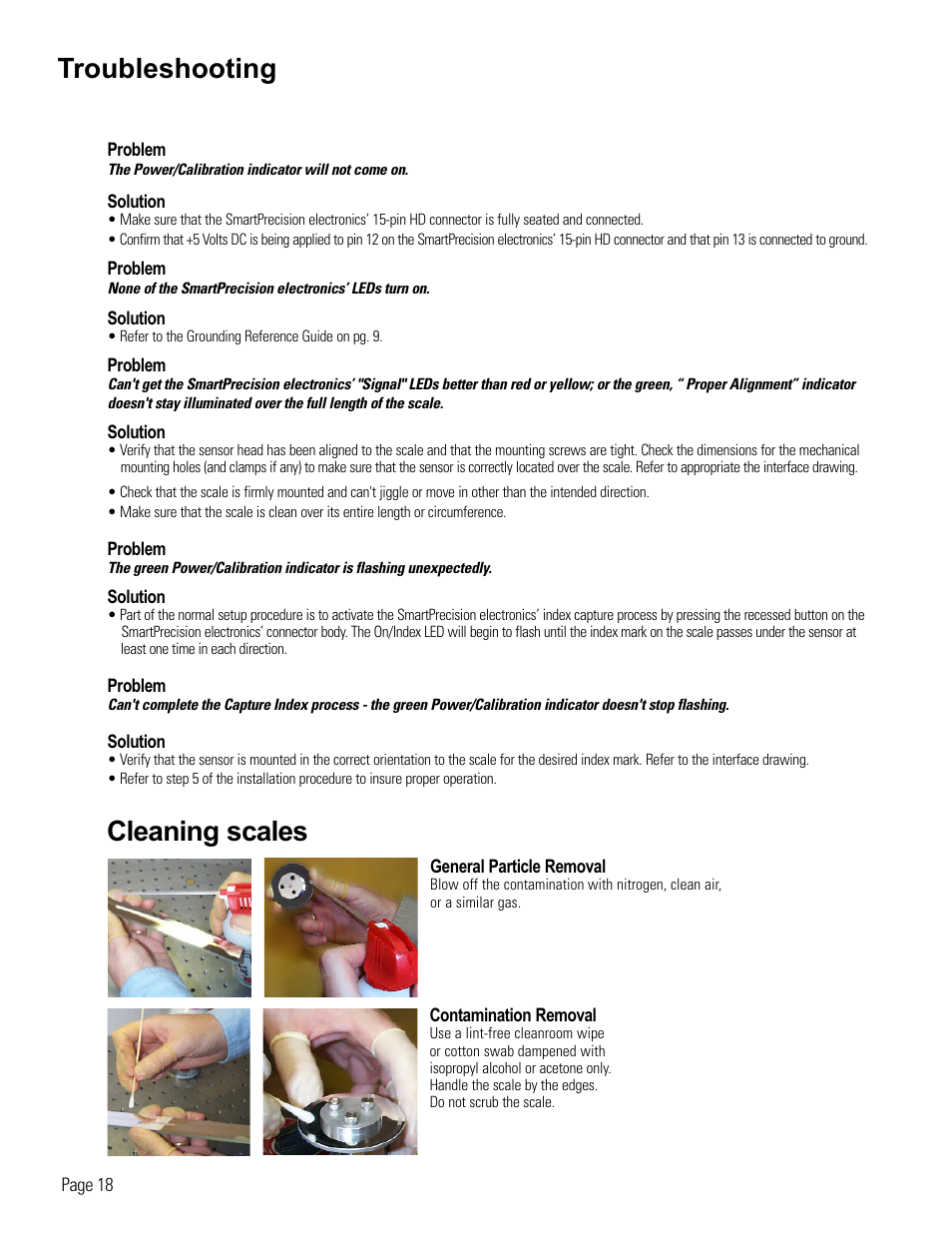 Encoder troubleshooting, cleaning scales, Troubleshooting, Cleaning scales | MicroE 3500Si Mercury User Manual | Page 20 / 21