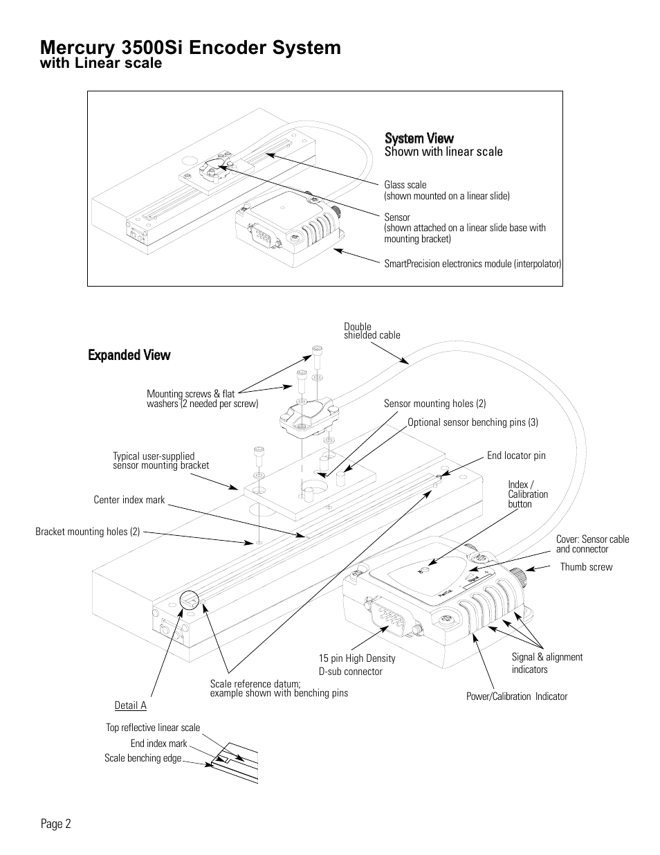 Linear encoder system diagram, Mercury 3500si encoder system, With linear scale | MicroE 3500Si Mercury User Manual | Page 4 / 21