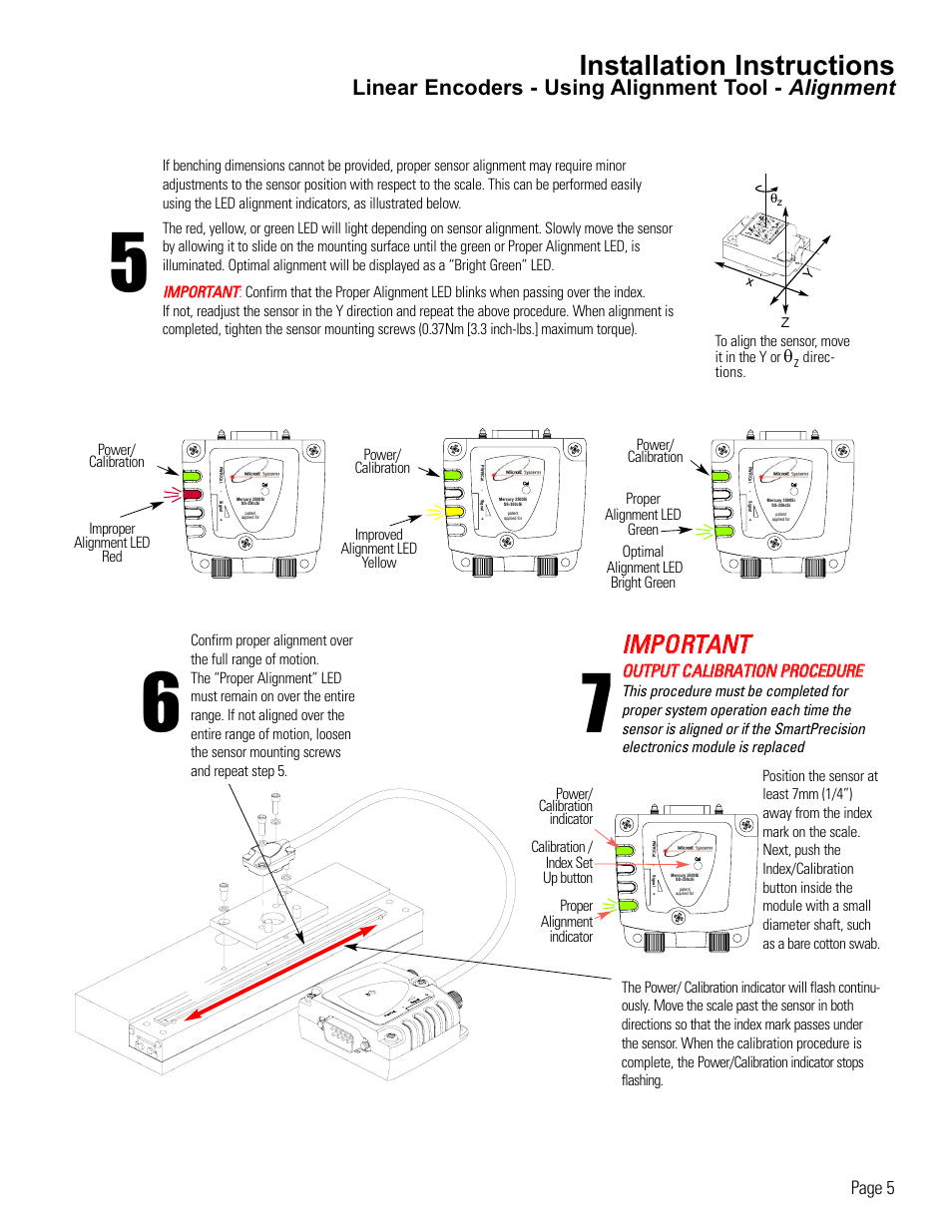 Linear encoder alignment, Installation instructions, Iim mp po or rt ta an nt t | Linear encoders - using alignment tool - alignment | MicroE 3500Si Mercury User Manual | Page 7 / 21
