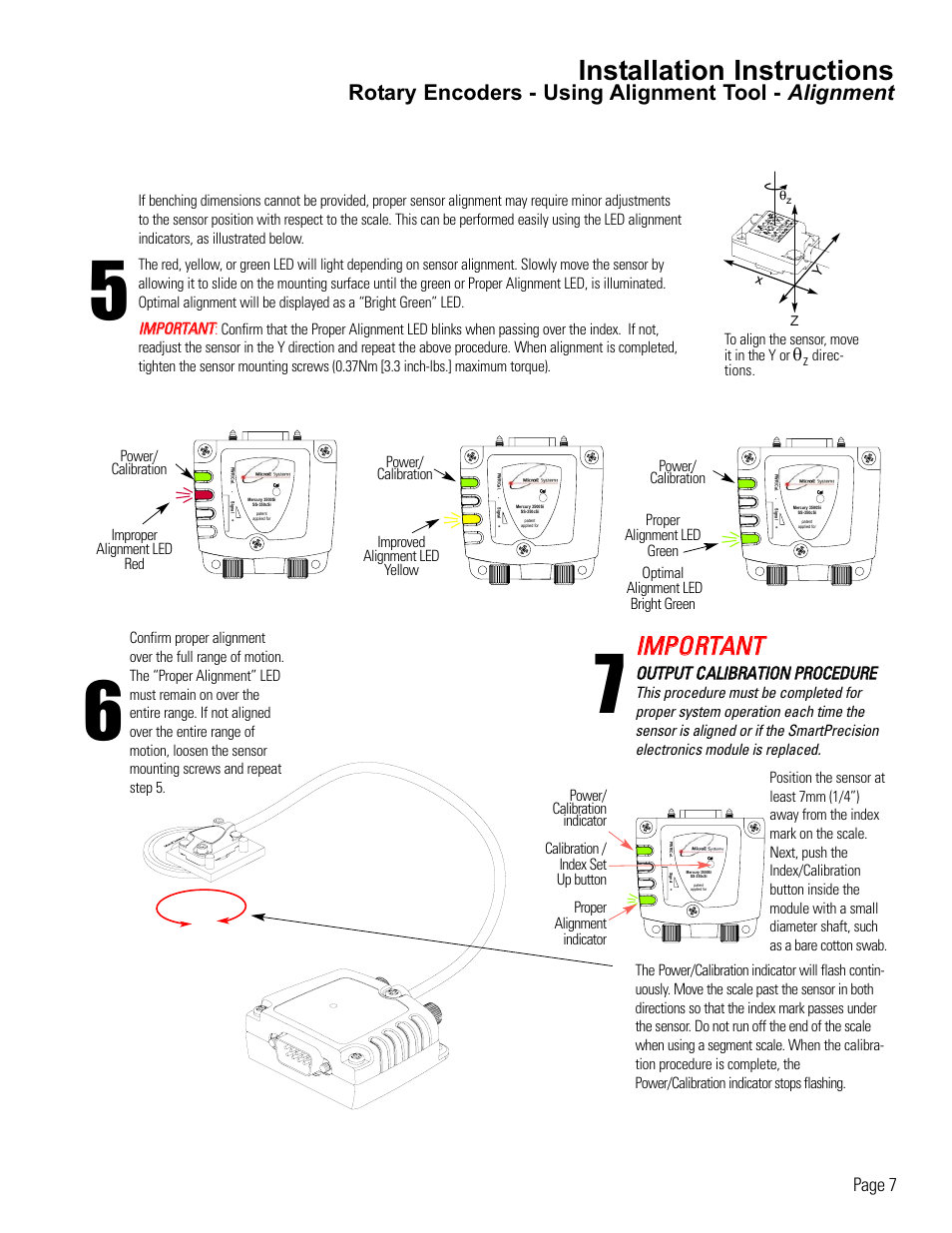 Rotary encoder alignment, Installation instructions, Iim mp po or rt ta an nt t | Rotary encoders - using alignment tool - alignment | MicroE 3500Si Mercury User Manual | Page 9 / 21