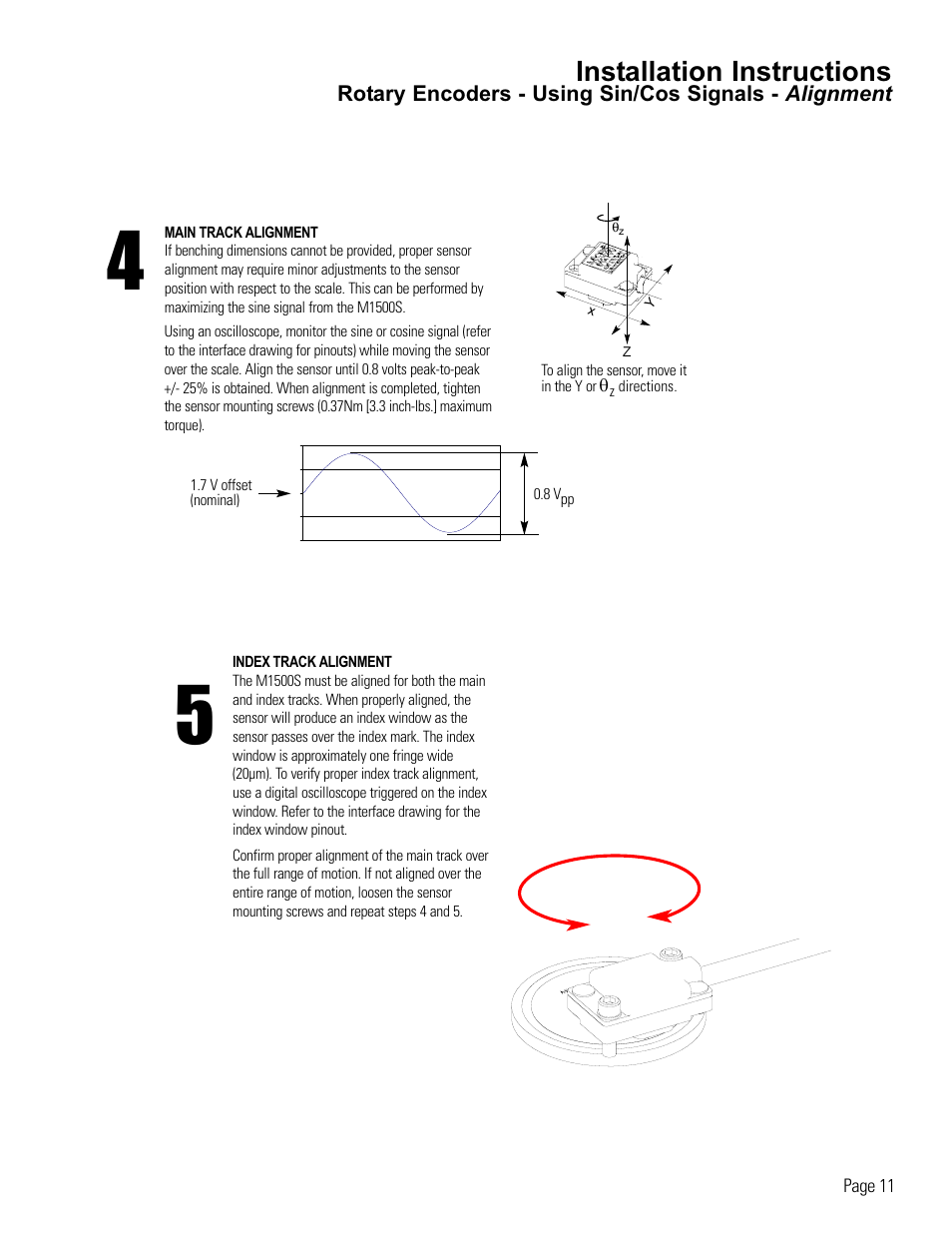 Rotary encoder alignment-using sin/cos signals, Installation instructions | MicroE 1500S Mercury User Manual | Page 13 / 19