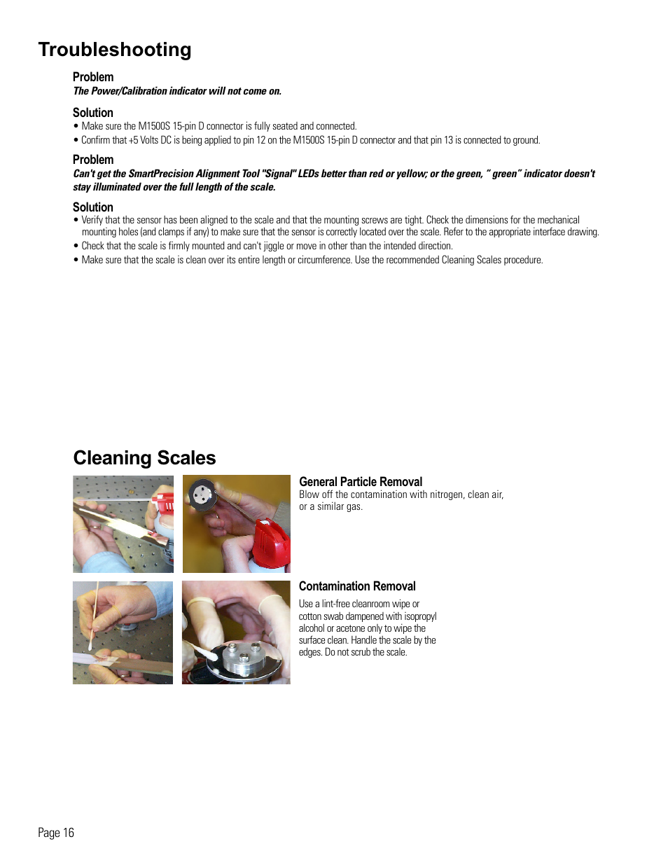 Reference: troubleshooting and cleaning scales, Troubleshooting, Cleaning scales | MicroE 1500S Mercury User Manual | Page 18 / 19