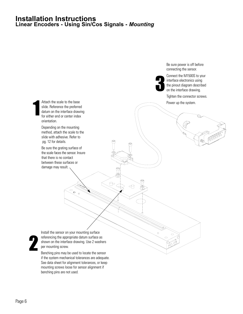 Linear encoder installation-using sin/cos signals | MicroE 1500S Mercury User Manual | Page 8 / 19
