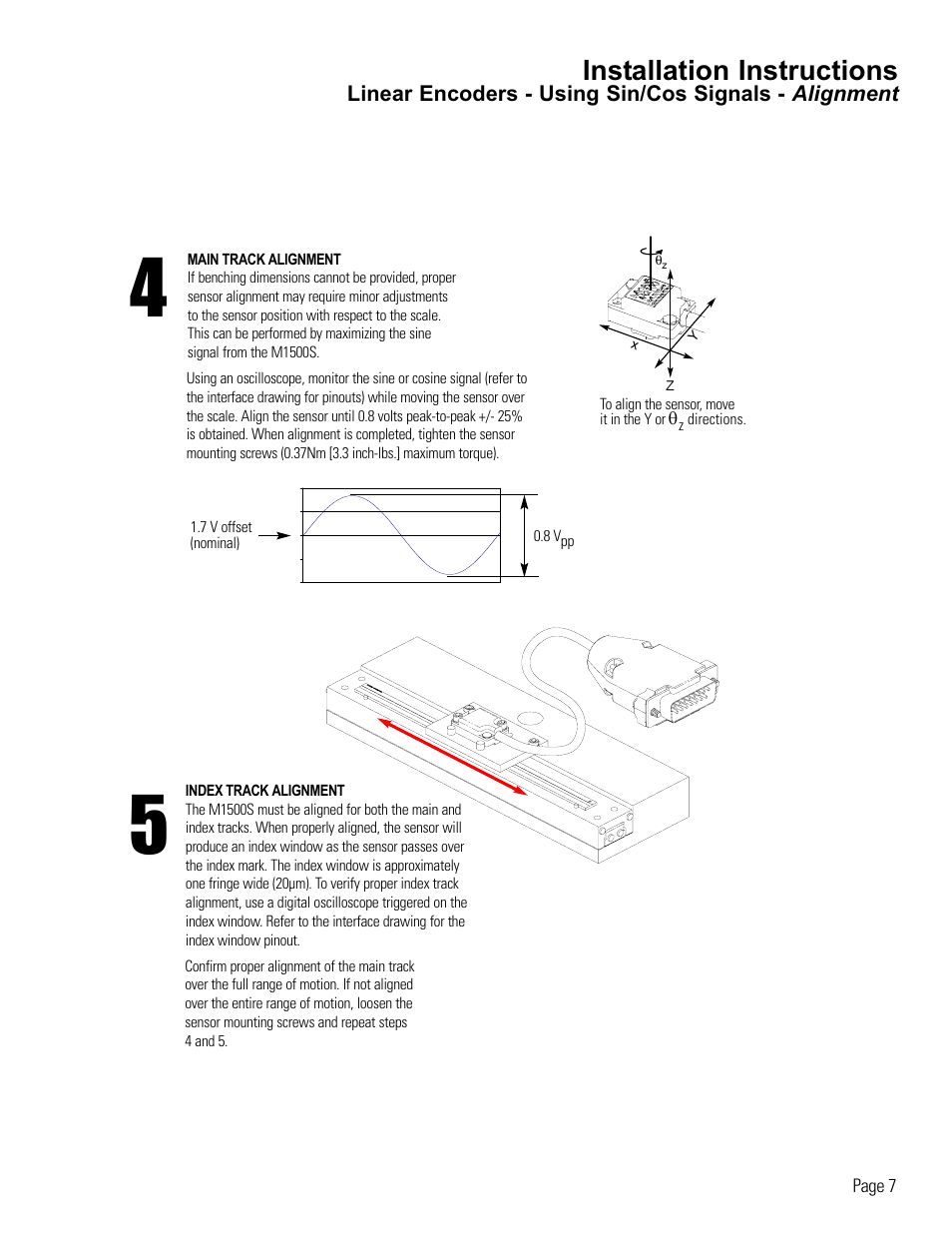 Linear encoder alignment-using sin/cos signals, Installation instructions | MicroE 1500S Mercury User Manual | Page 9 / 19