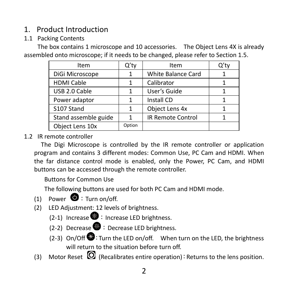 Products introduction, Packing contents, Ir remote controller | 2 1. product introduction | MicroLinks UM06 - user guide User Manual | Page 4 / 24