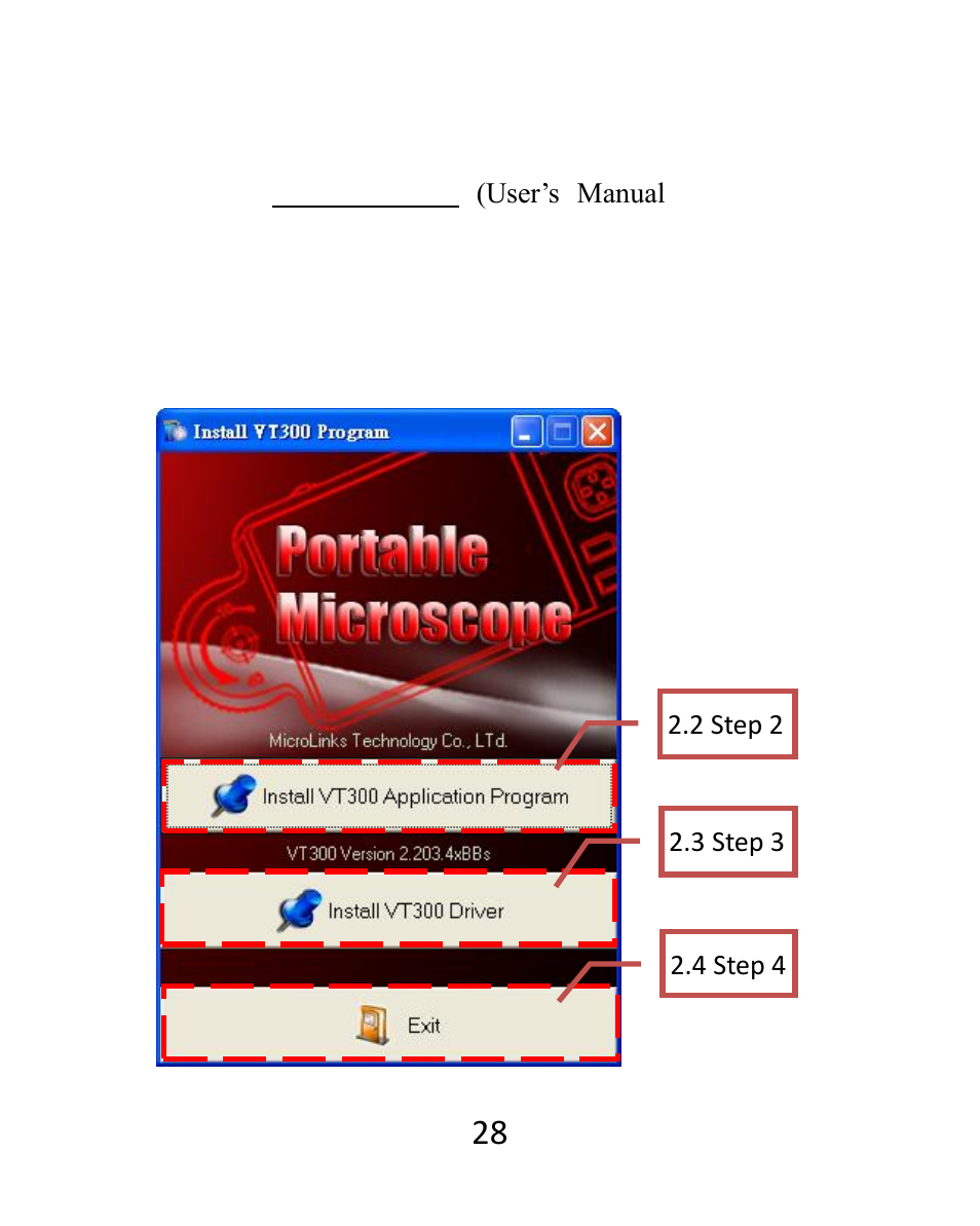 Program installation, Insert installation cd (step 1) | MicroLinks VT300 - user guide User Manual | Page 30 / 43