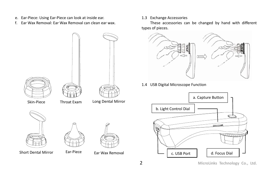 Exchange accessories, Usb digital microscope function | MicroLinks UM03 - user guide User Manual | Page 4 / 9