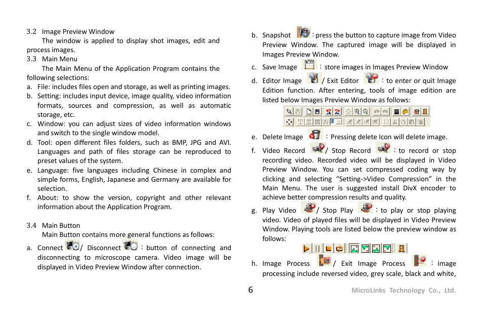 Image preview window, Main menu, Main button | MicroLinks UM03 - user guide User Manual | Page 8 / 9