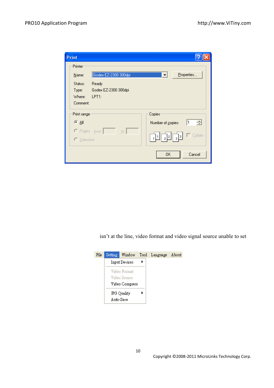 Print picture, Exit, Setting | 2 setting | MicroLinks PRO10 - user manual User Manual | Page 10 / 62