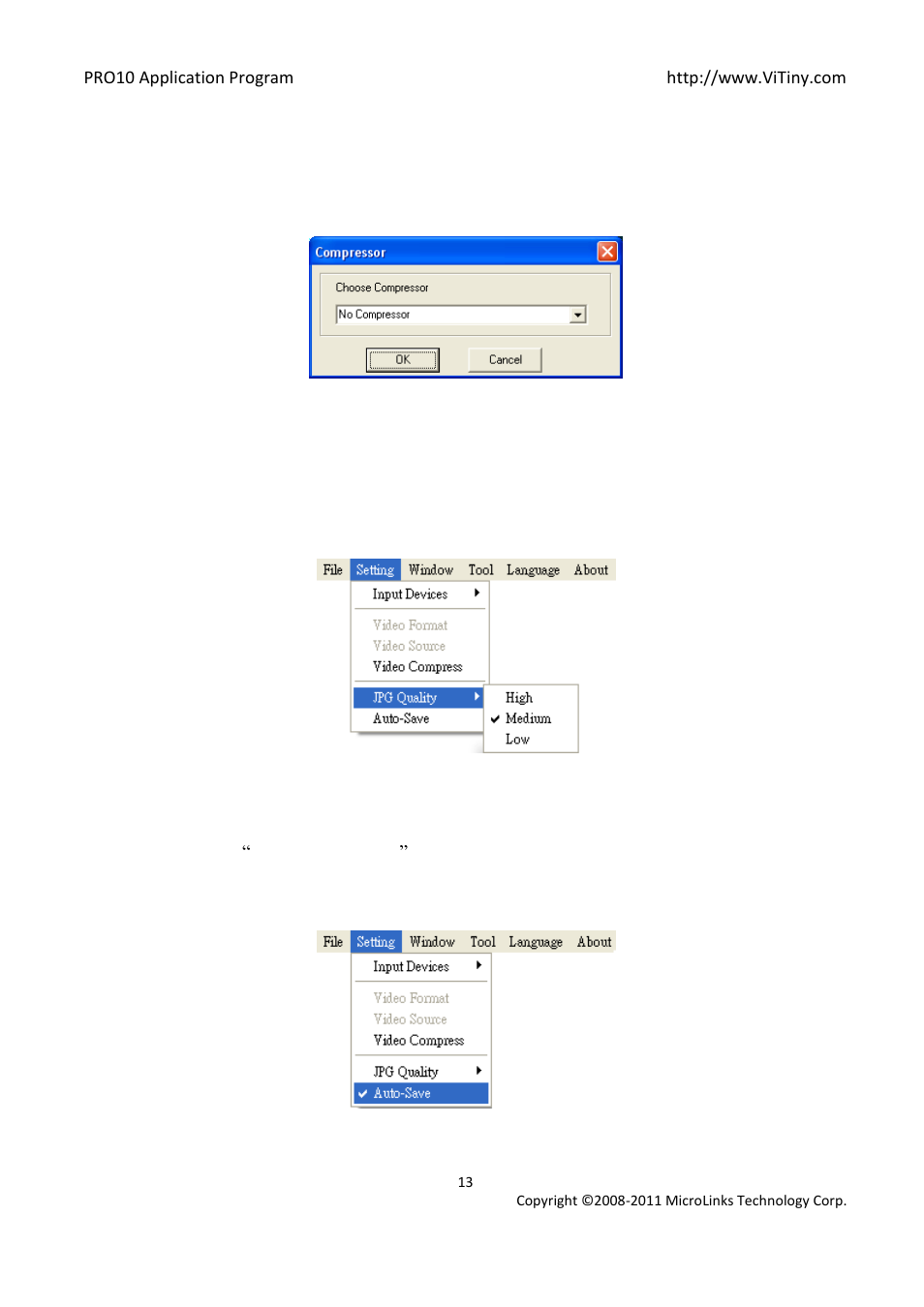 Jpg quality, Auto-save, Window | 3 window | MicroLinks PRO10 - user manual User Manual | Page 13 / 62