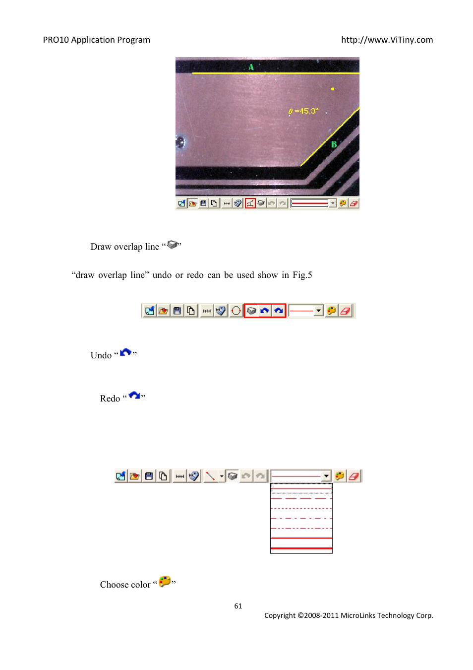 Draw overlap line, Undo, Redo | Border styles, Choose color | MicroLinks PRO10 - user manual User Manual | Page 61 / 62